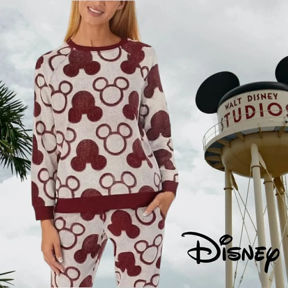 Disney | Mickey Mouse 2 piece Fleece Pajama Set | Red (Maroon) | NWOT - Picture 1 of 5